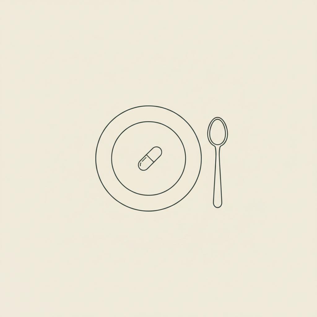 Minimal Tonum-style line vector of a plate, spoon, and supplement capsule on beige background #F2E5D5 — what type of whey protein is best for weight loss