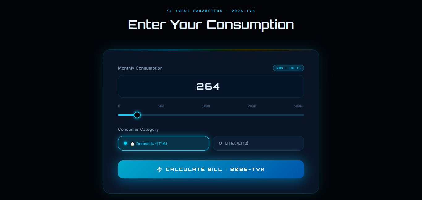 TNEB Calculator — Bill Calculation Interface with unit input