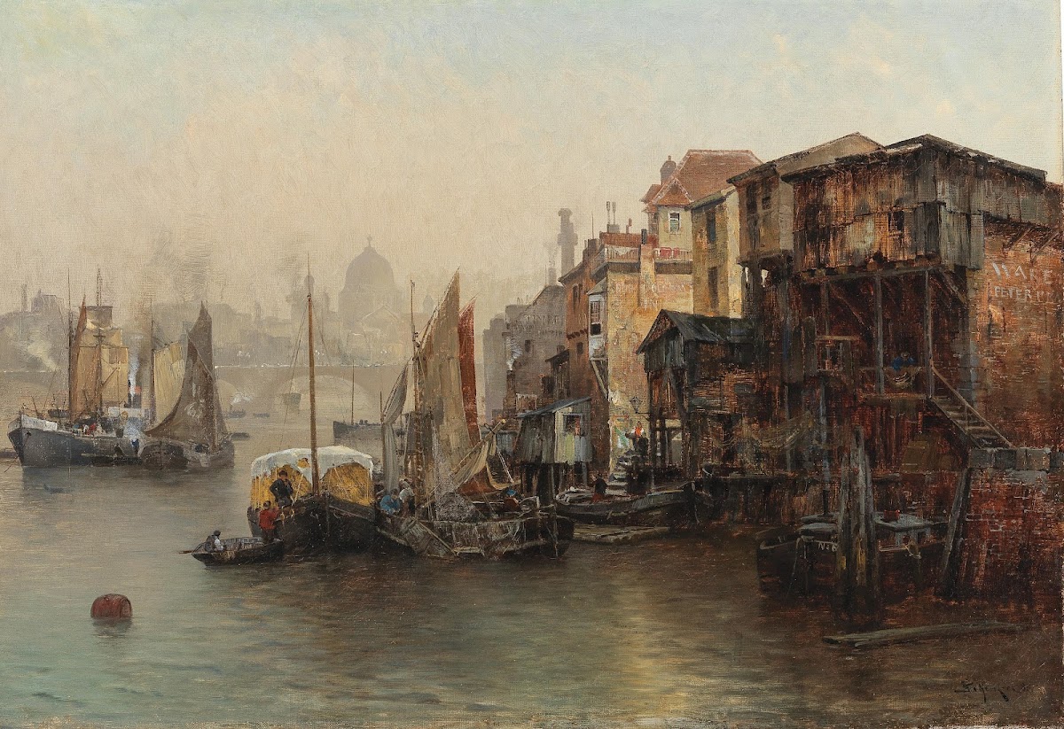 A View Of The Thames In The Background St Pauls Cathedral 1885