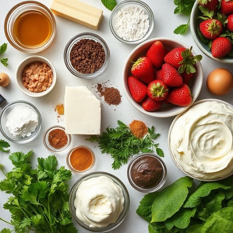 Ingredients for Moist Strawberry Chocolate Cake with Cream Cheese Frosting: Easy Homemade Delight
