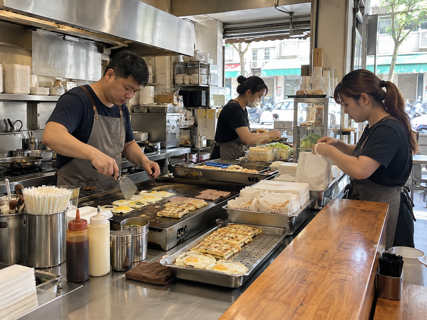 三位同事合作出餐