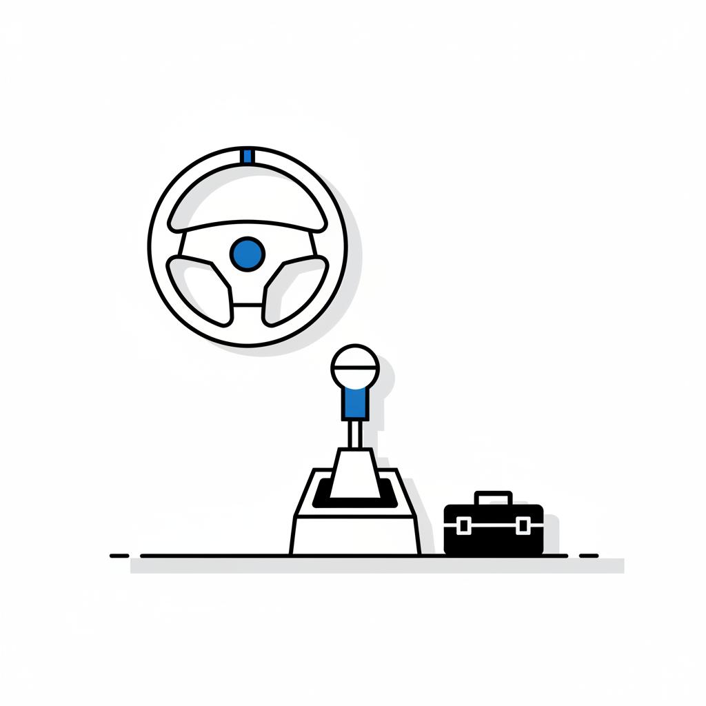Minimalist 2D vector interior of a Toyota RAV4 showing gear selector and steering wheel during a daytime inspection no hands visible toyota rav 4 for sale near me