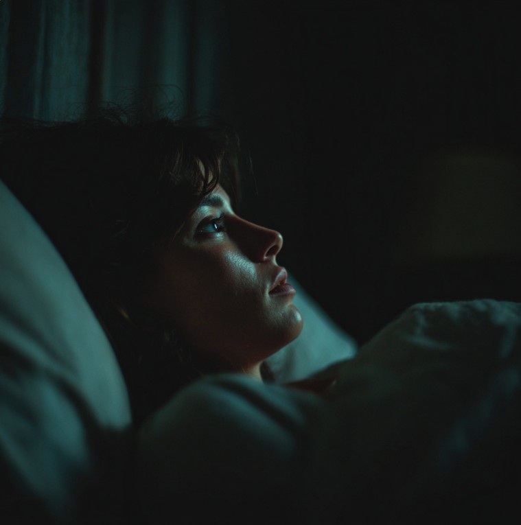 잠이 안 와서 천장을 바라보는 밤 장면