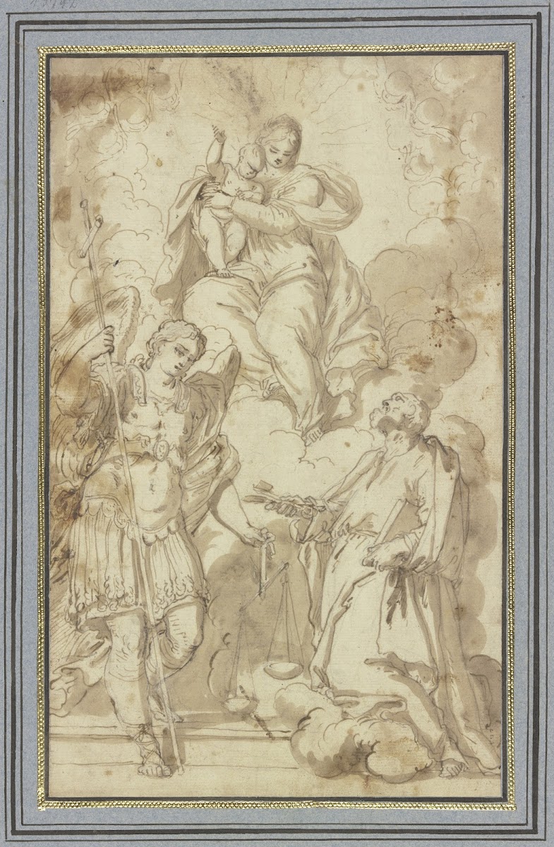 Madonna in Wolken verehrt vom Erzengel Michael und dem Heiligen Petrus
