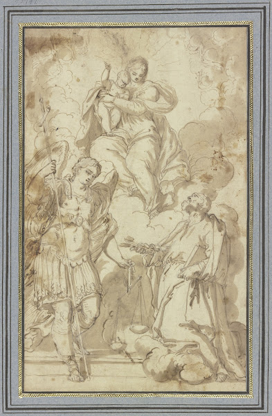 Madonna in Wolken verehrt vom Erzengel Michael und dem Heiligen Petrus