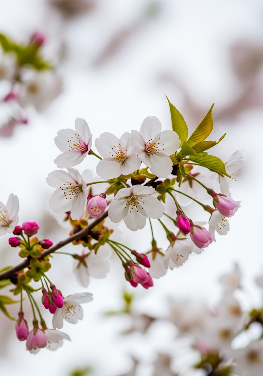 White Blossoms with Pink Buds