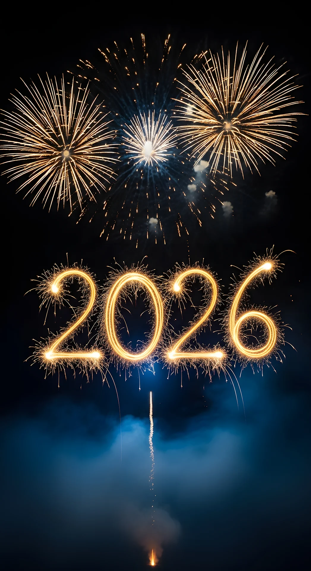 New Year 2026 Sparkler Text and Golden Fireworks - Free 4K mobile Wallpaper