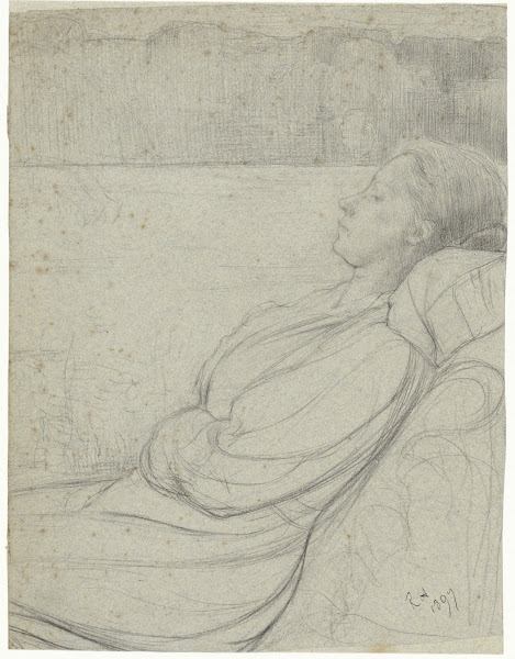 Henriëtte Roland Holst van der Schalk liggend in een stoel 1897