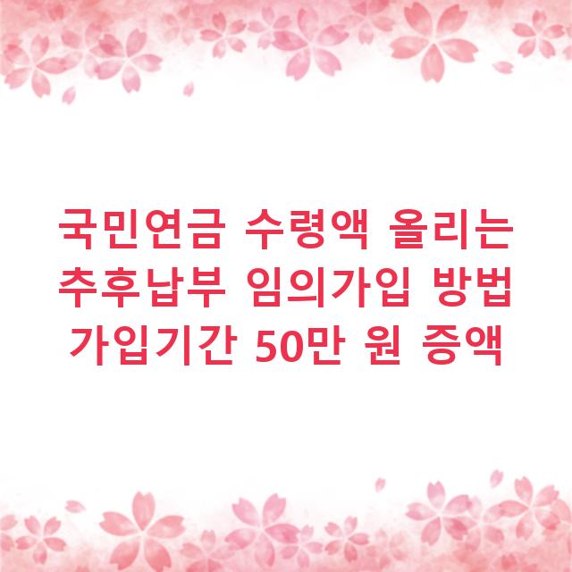 국민연금 수령액 올리는 추후납부 임의가입 방법 가입기간 50만 원 증액