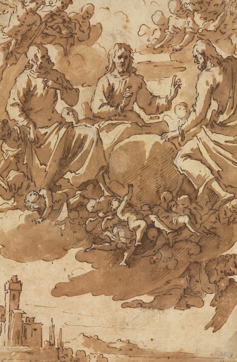 Christ In Glory With Two Saints First Third 17th Century