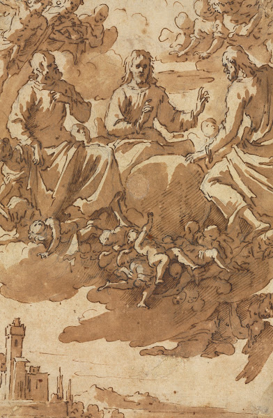 Christ In Glory With Two Saints First Third 17th Century