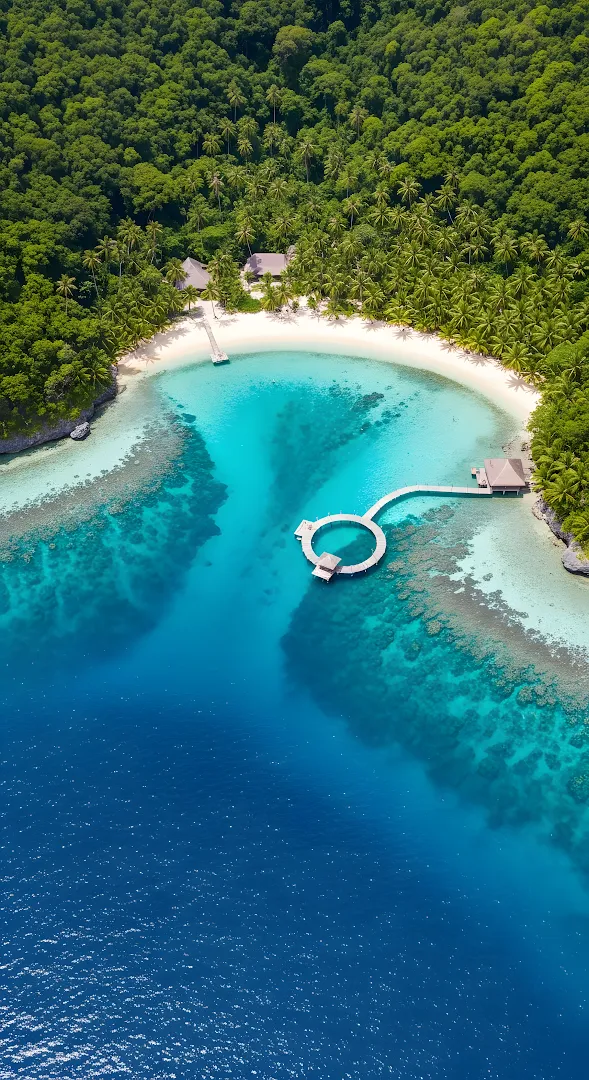 Secluded Tropical Bay Resort Aerial View, Turquoise Water