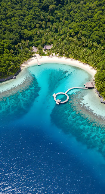 Secluded Tropical Bay Resort Aerial View, Turquoise Water - Free mobile Wallpaper