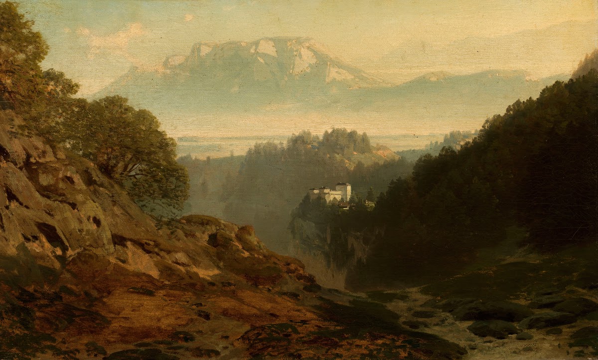 Mountain landscape with a castle between 1875 and 1900