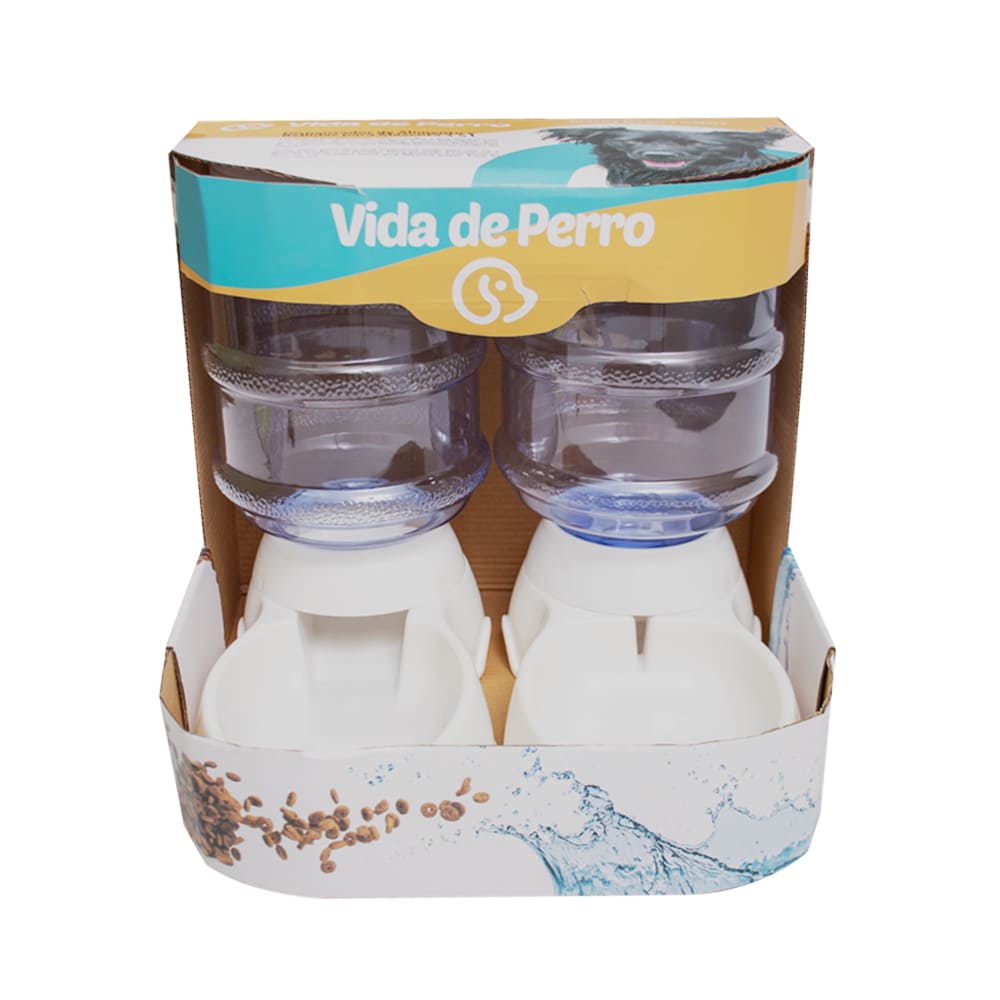 Set de alimentador y bebedero de gravedad Vida de Perro™ color blanco, 2 piezas