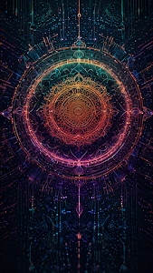 Vibrant Neon Glowing Mandala Abstract Geometric Design