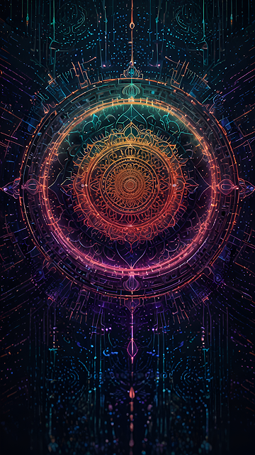 Vibrant Neon Glowing Mandala Abstract Geometric Design - Free mobile Wallpaper
