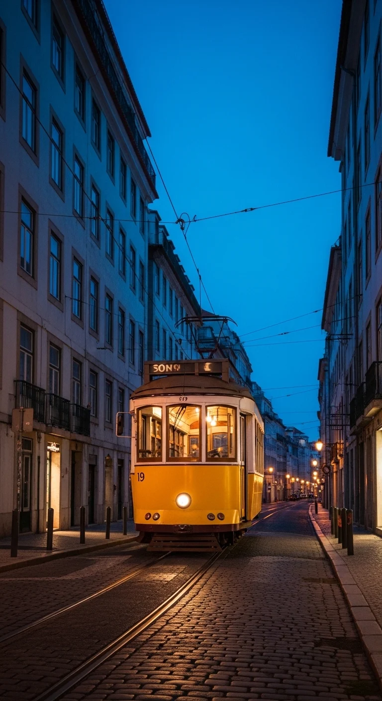 Classic Yellow Streetcar in Historic European City at Night - Free 4K mobile Wallpaper