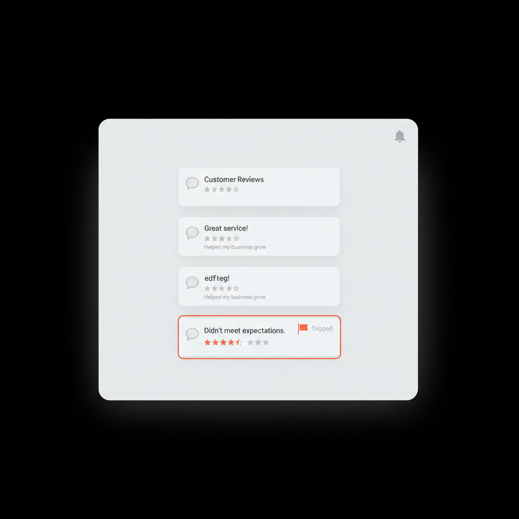 Flat vector dashboard showing a flagged negative review on a desktop interface using Social Success Hub colors, illustrating negative reviews on Google in a minimalist full-frame infographic.