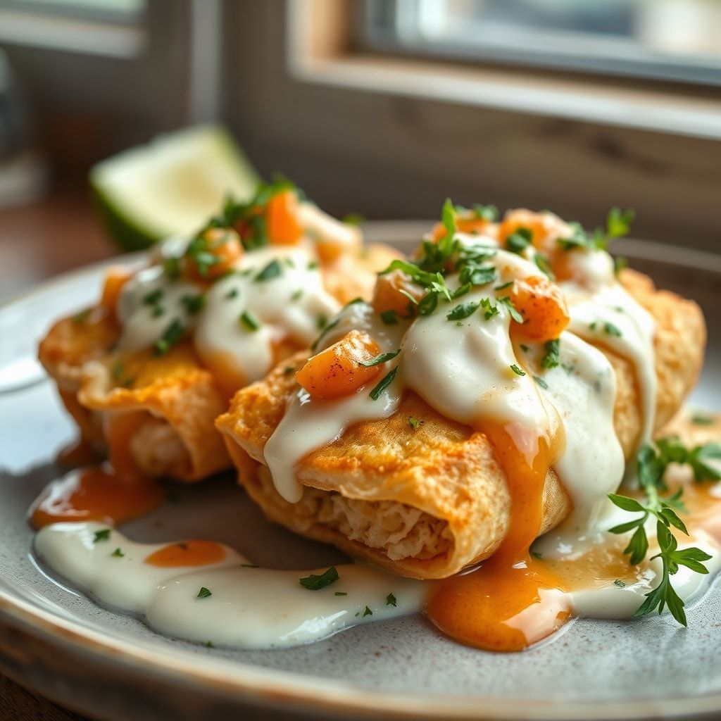 Cheesy Seafood Tortilla Bombs with Garlic Cream Sauce – Easy 30-Minute Meal finished