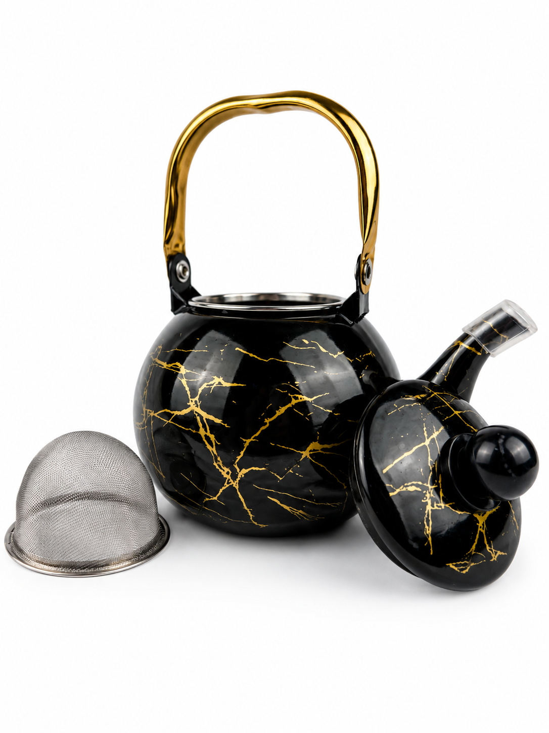 Tetera En Peltre Con Tapa Decoracion Negro Marmolizado Capacidad 1 Lt — imagen 2