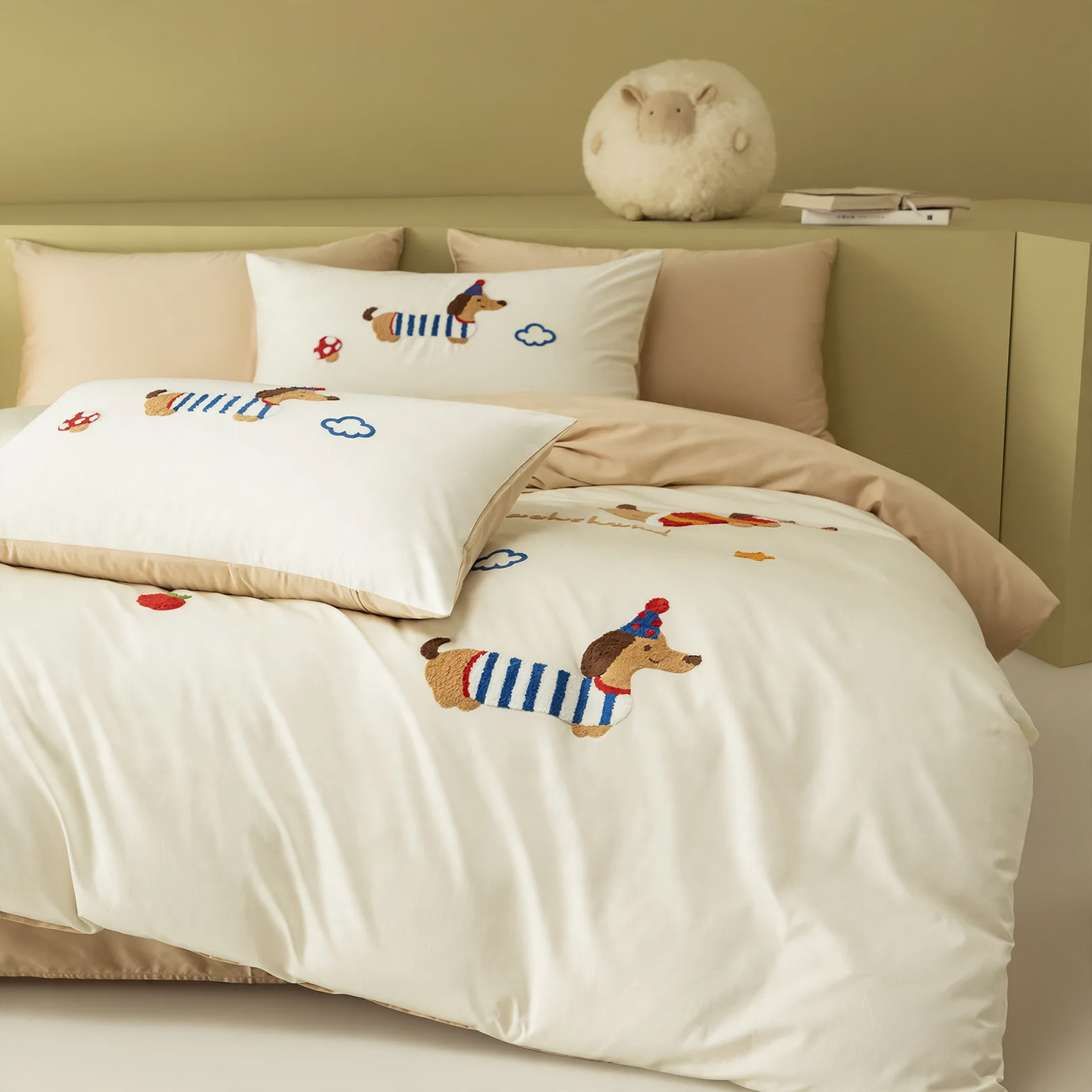 Children's cotton bedding with hand embroidery, 4-piece