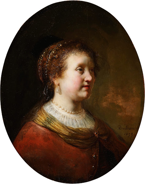 Woman in a Red Dress and Pearls 1634
