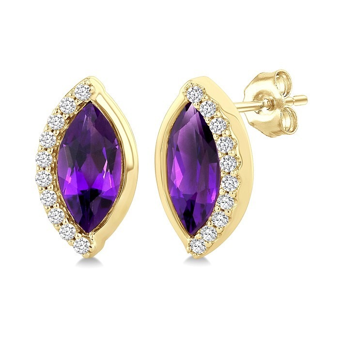 Marquise Shape Gemstone & Diamond Stud Earrings