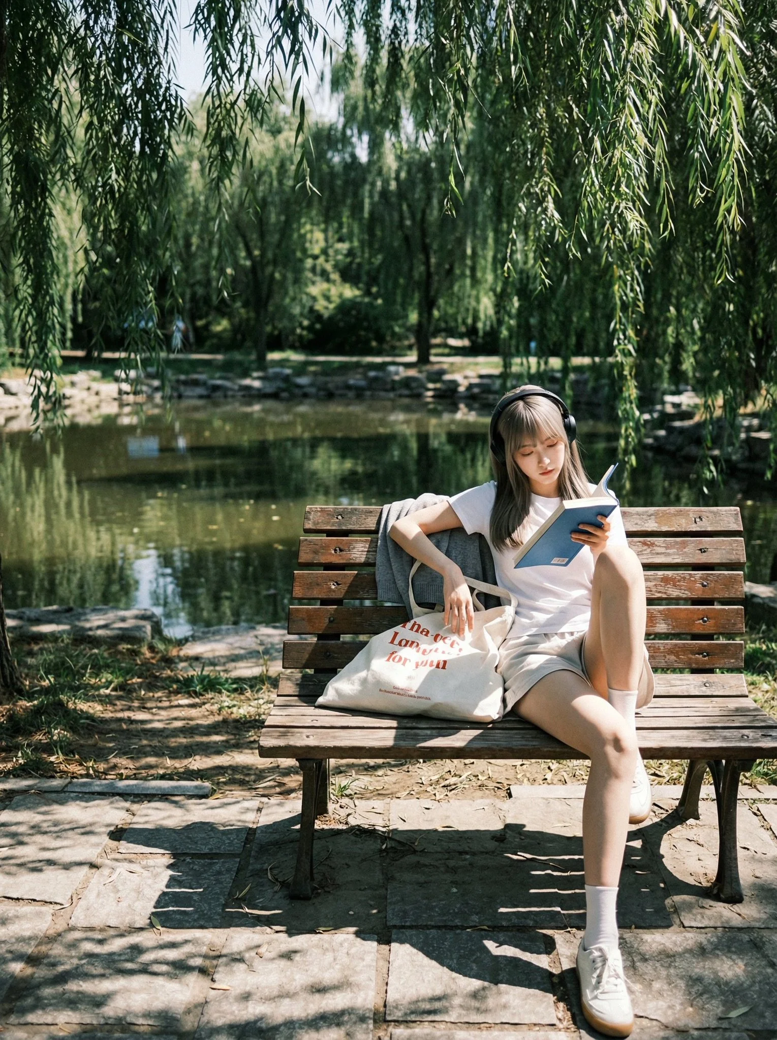 Momento de lectura en un parque tranquilo