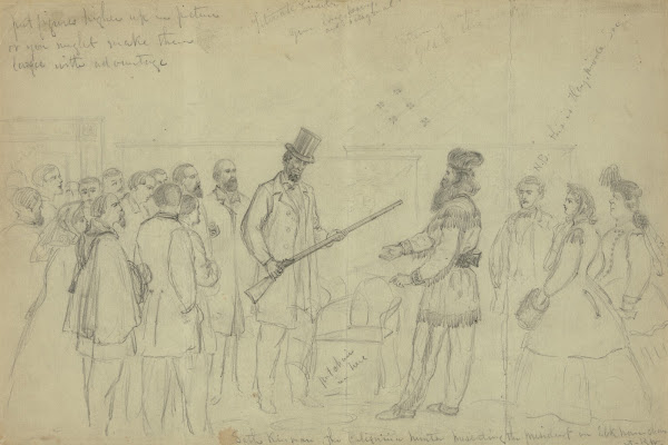 Seth Kinman the California hunter presenting the president an Elkhorn chair 1863