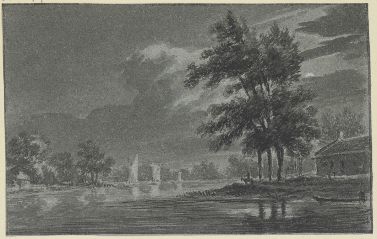 River landscape in the moonlight