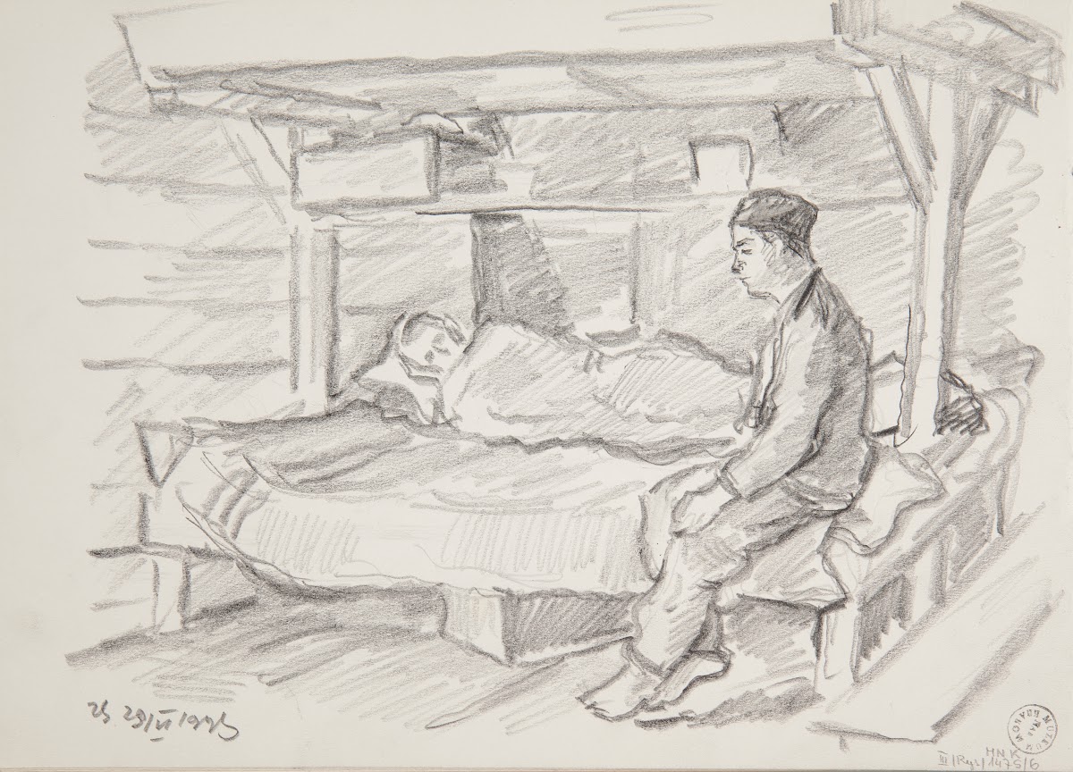 scena w wnętrzu baraku obozowego 1943