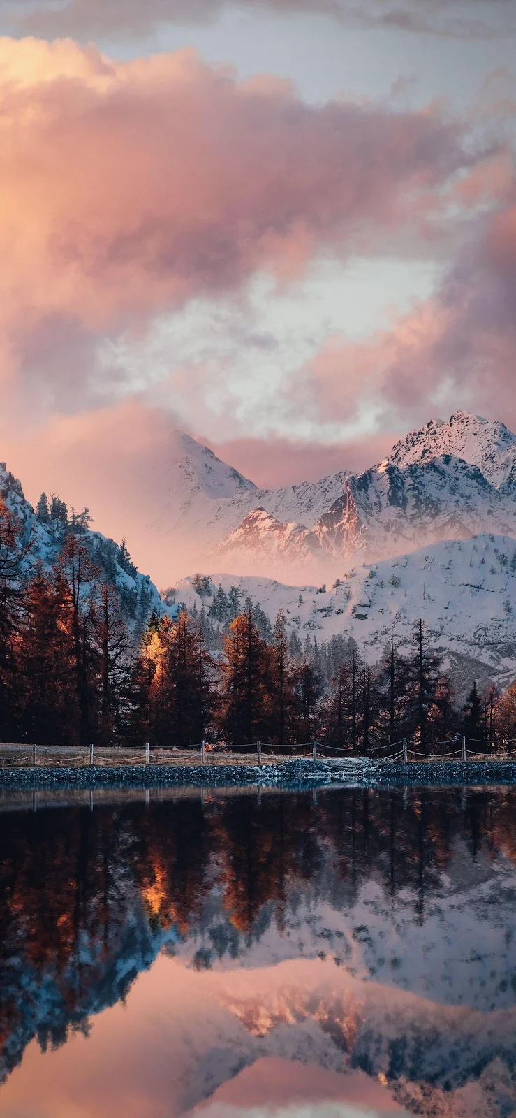 Pink Sunset Over Snowy Mountains - Landscape Photography 2K iPhone Wallpaper (1461x3165)