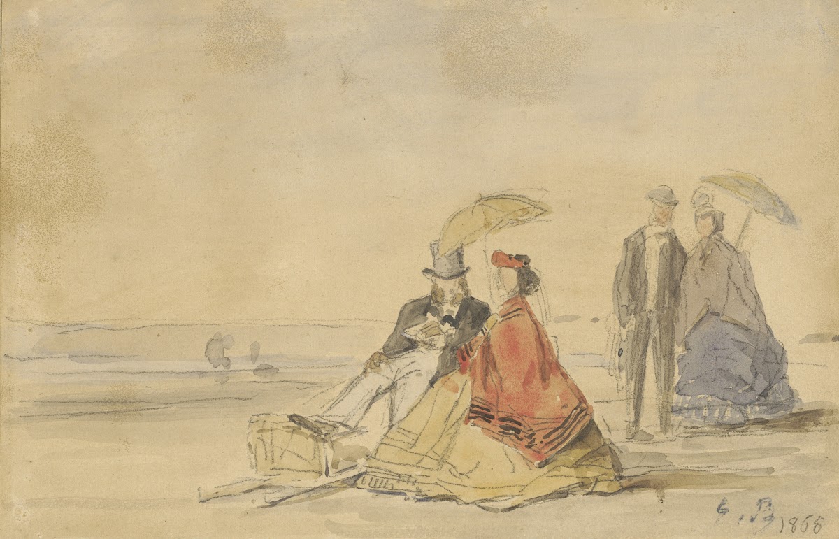 A Couple Seated and a Couple Walking on the Beach 1865