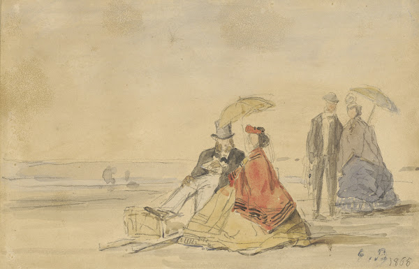 A Couple Seated and a Couple Walking on the Beach 1865