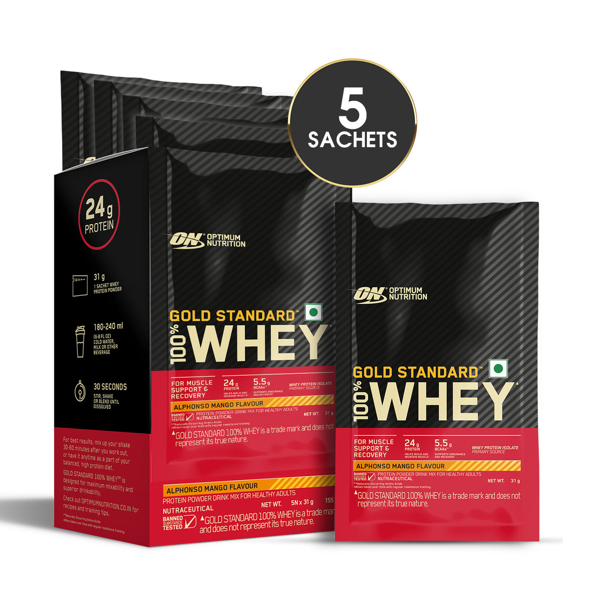 Gold Standard 100% Whey — Alphonso Mango, 5 Sachets