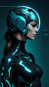 Futuristic Female Pilot in Sleek Cyan Cybernetic Suit