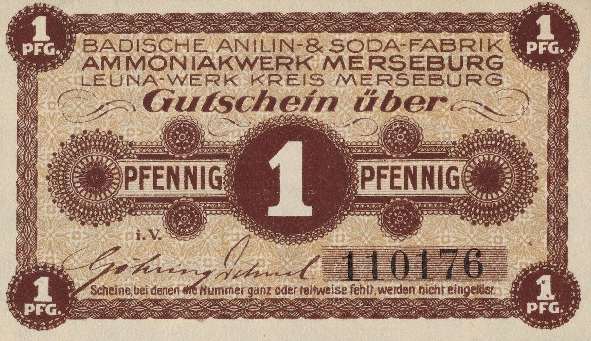 Badische Anilin  Soda Fabrik 1 Pfennig voucher Circa 1918
