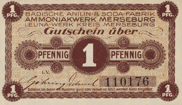 Badische Anilin  Soda Fabrik 1 Pfennig voucher Circa 1918