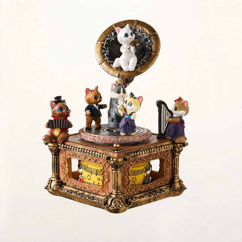 Retro music box with cat motif and Bluetooth function