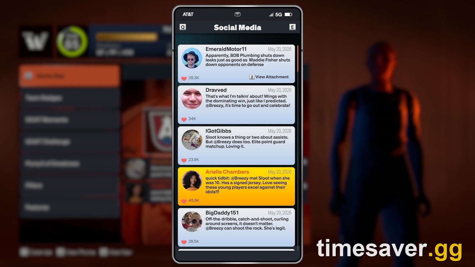NBA 2K27 MyCAREER in-game Social Media feed — the in-universe posts that track your rise through Fire & Concrete