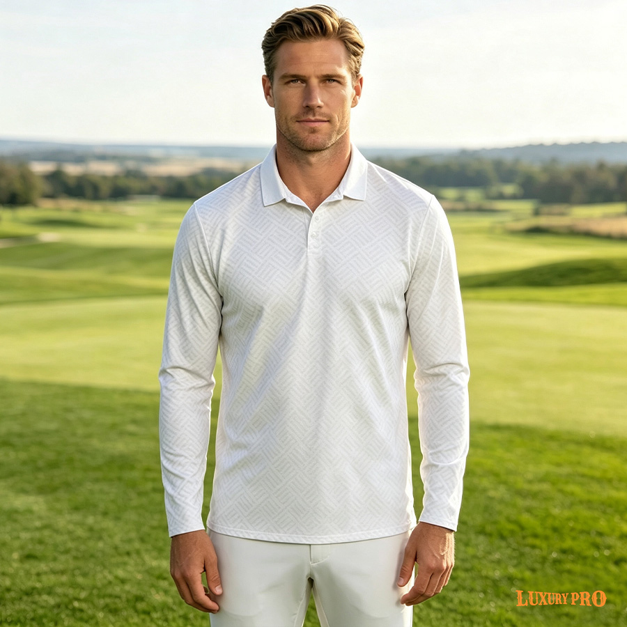 AOP Generic Button Long Sleeve Polo Shirt - 180G Bird's Eye Mesh