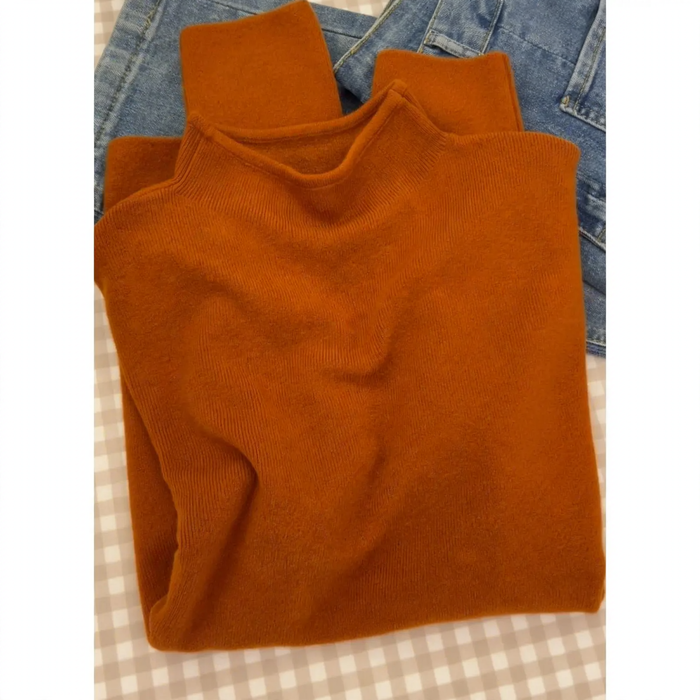 Women's knitted pullover, stand-up collar, simple design