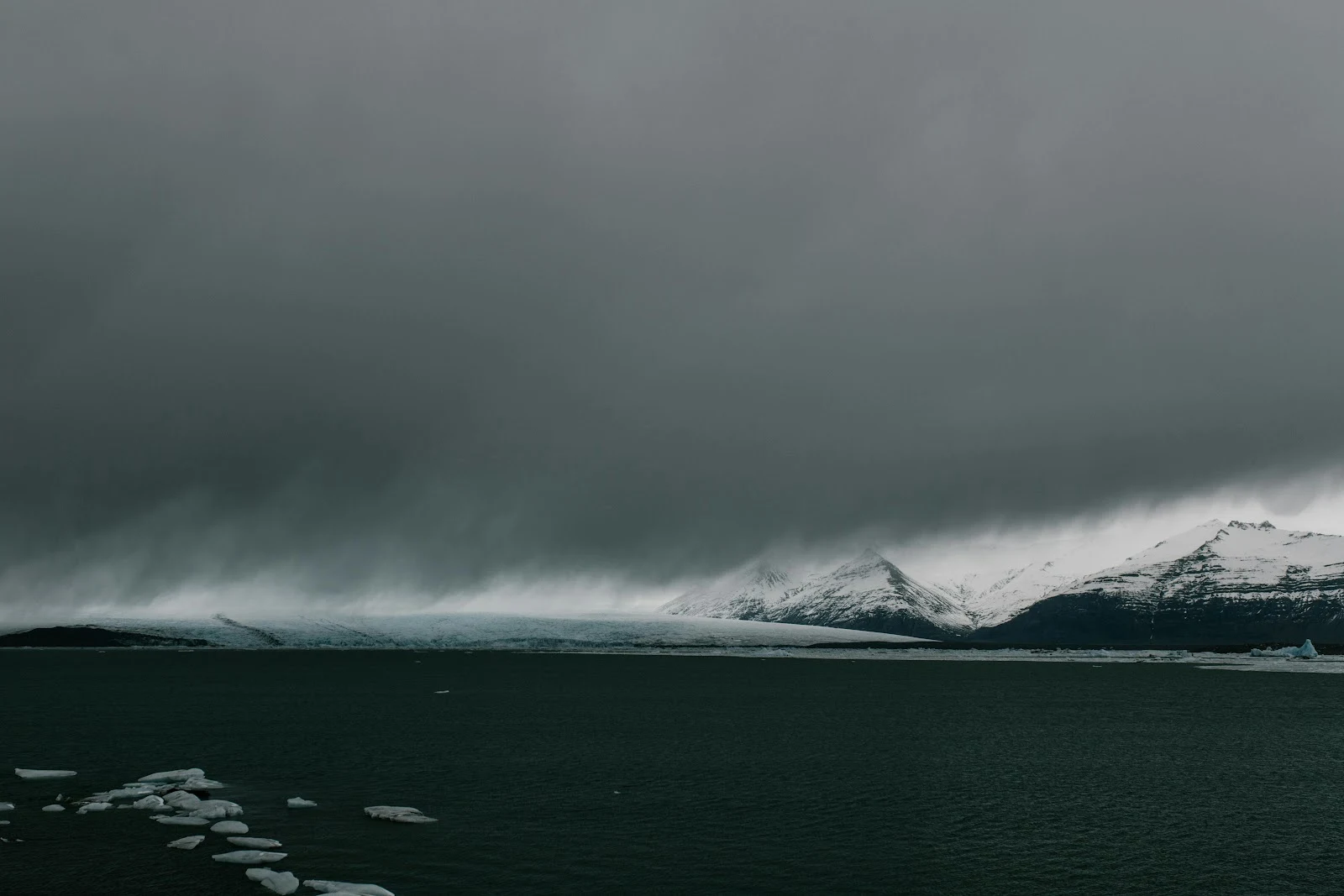 Dark Glacial Lagoon Under Storm - Moody Landscape Photography 5K Wallpaper (7656x5104)