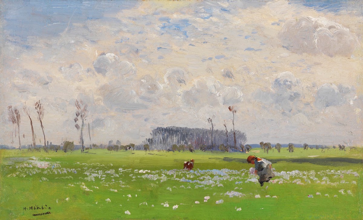 Sommerwiese Mit BlumenpflüCkenden MäDchen 1902