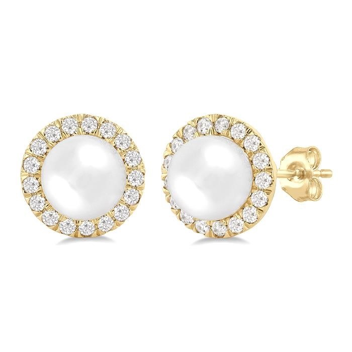 Pearl & Halo Diamond Earrings 565A6DHTGERWPYG – 14 Kt Yellow Gold