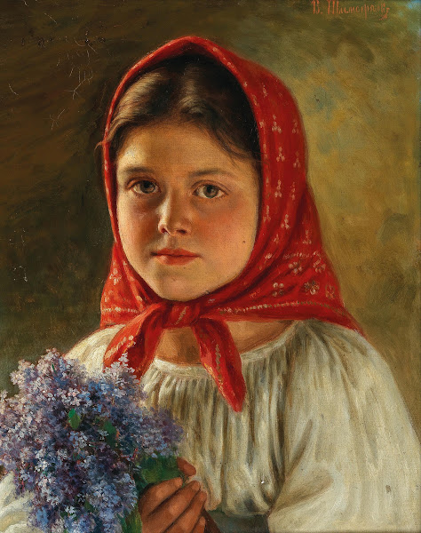 A Girl with a Bouquet of Lilacs