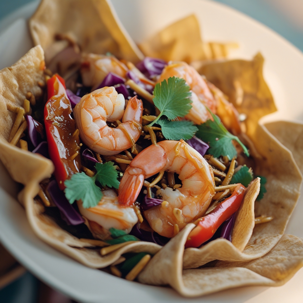 Spicy Tamarind Ginger Shrimp Power Wraps with Crispy Rice Noodles