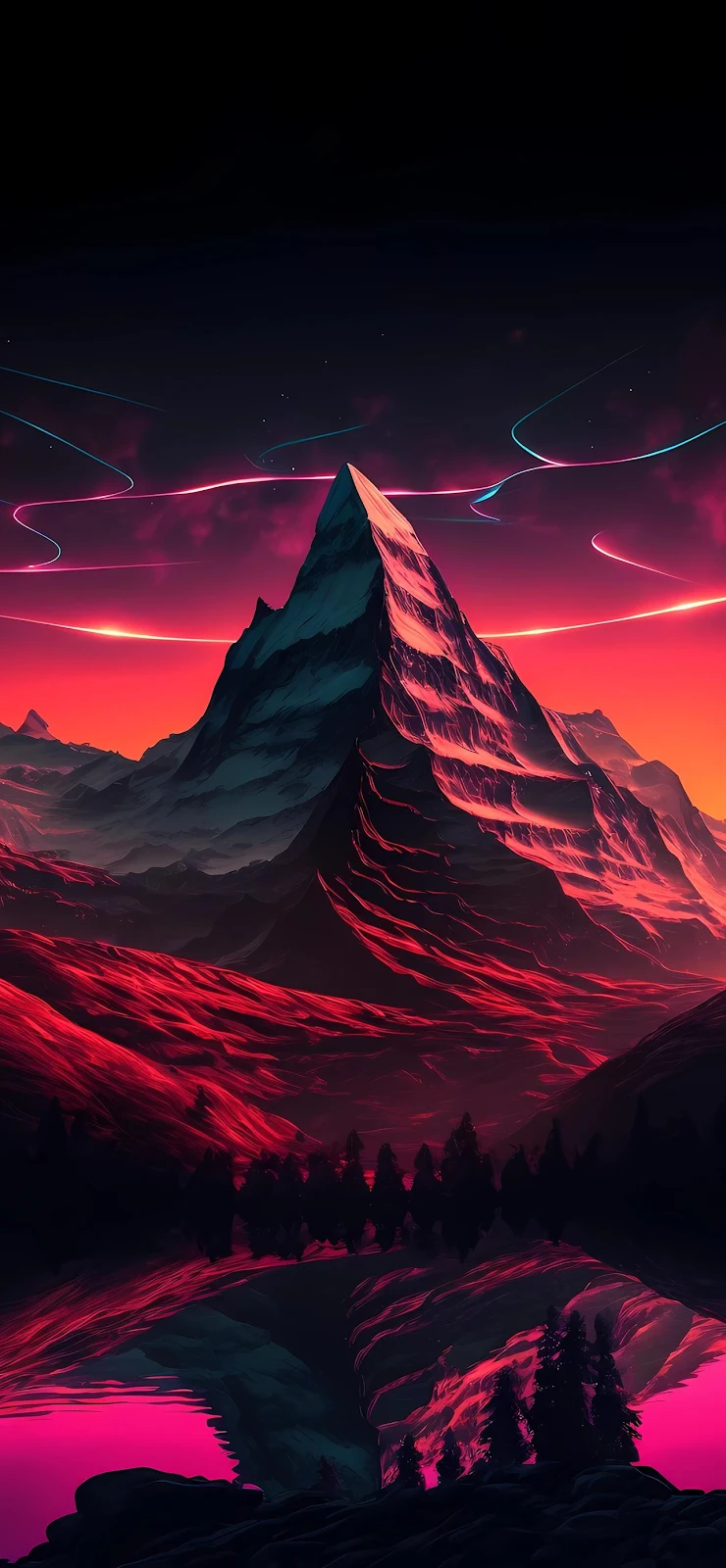 The Matterhorn Peak At Night - Digital Synthwave Art Full HD iPhone Wallpaper (1284x2778)