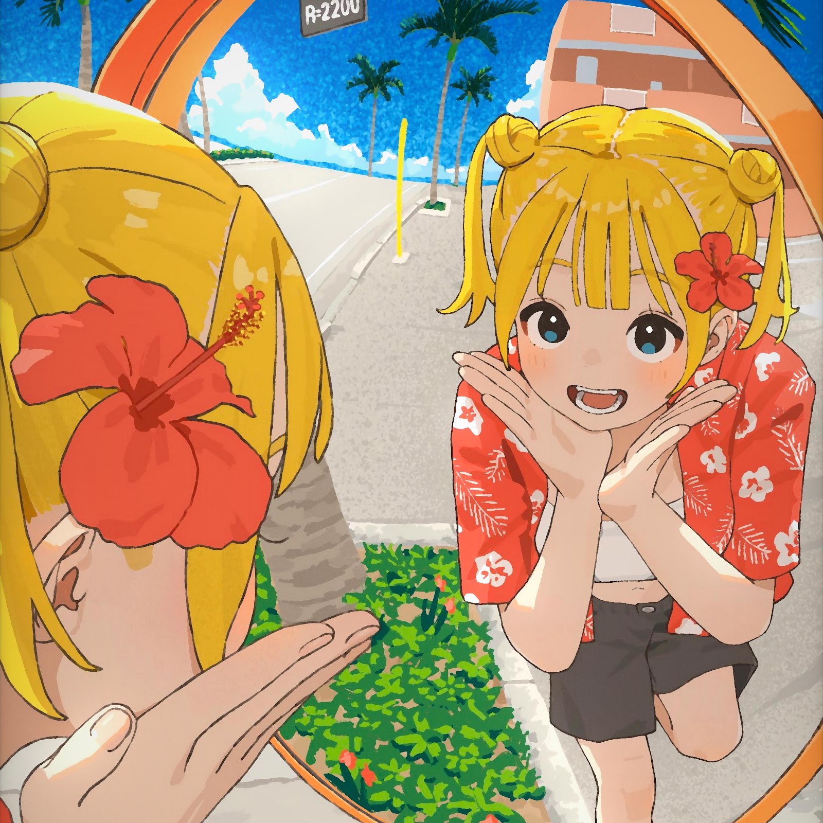 Download Anime Girl, Summer, Hawaii, Mirror Reflection 4K iPhone